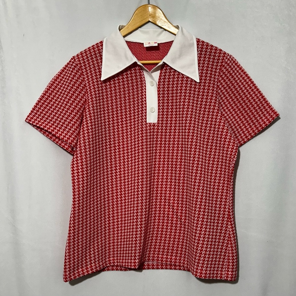 🟢 3/$25 Vintage Polyester Houndstooth Top - Blouse - 70’s - Retro - Ladies